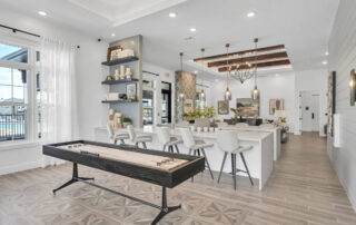Shuffleboard near the coffee bar in the lounge and co-working space at Parkside Punta Gorda